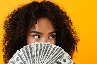 Girl happy with money