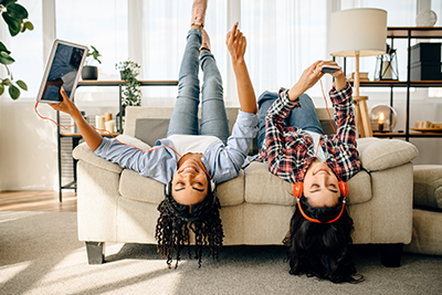 Teens listening to music